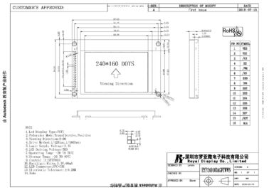 Módulo gráfico feito sob encomenda RYP240160A de RYP240160A LCD ângulo de visão de 6 horas