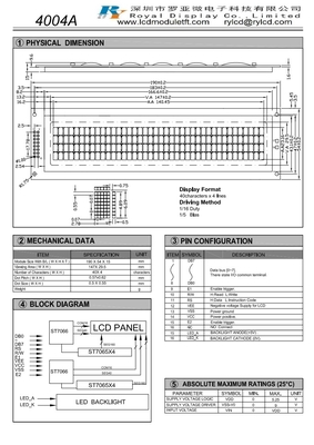 40*4 Caracter STN LCD Module Azul Monocromo Negativo Grande Tamanho Com ST7065/7066