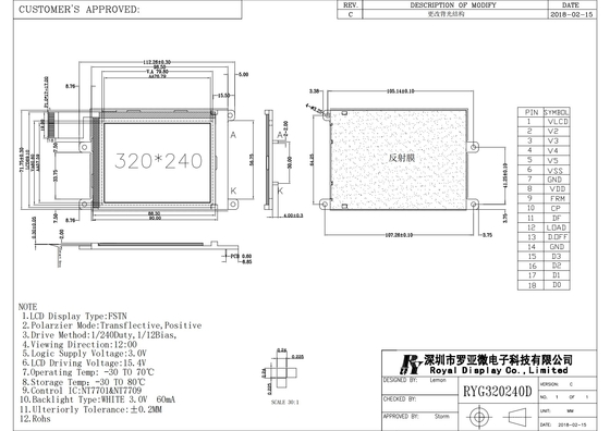 320*240 FSTN Modulo LCD Monocromo Para Análise Médica
