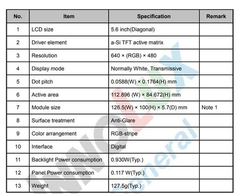 Innolux Módulo LCD TFT de 5,6 polegadas 640*RGB*480 tela digital AT056TN52