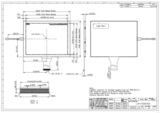 AT080TN52 Innolux 8,0 polegadas LCD Modulo 800*RGB*600 Painel de exibição digital