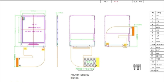 2.8' IPS TFT LCD Module 240*320 RGB free view com ecrã ST7789V
