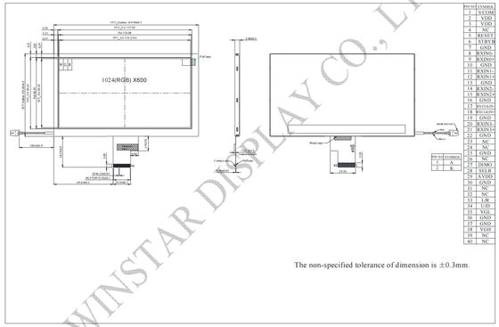 7.0'' TFT LCD Module 1024*RGB*600 16:9 interface LVDS display automóvel Winstar substituir