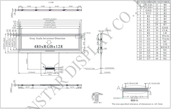 5.2'' 480*RGB*128 TFT LCD Module Winstar WF52ATLASDNN0 substitua às 6 horas