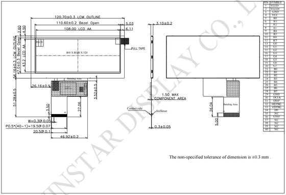 4.6' 800*RGB*320 LCD Module TFT transmissível 12H Bar tipo Winstar substituir