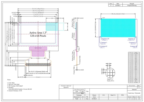 1.29' 1.3' OLED LCD Modulo 128*64 Monocromo Azul Ampla Temperatura Visão Livre