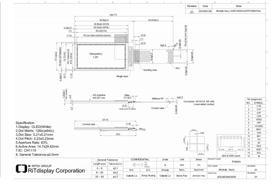 1.29' 1,3' OLED Modulo 64*128 CH1115 IC Spi I2c Interface Alto Contraste