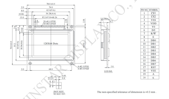 Modulo LCD monocromático pequeno com interface NT7107/NT7108 6800 personalizável