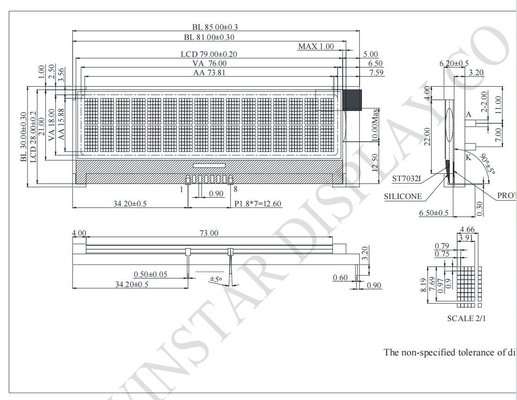 16*2 Caracter COG LCD Module 3.3V Monocromo I2C com ST7032I personalizável
