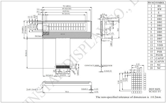 16*2 Caracter COG LCD Module 6800/SPI/I2C Interface 5*8 Dot 5V Monocromo personalizável