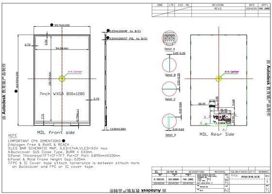 Módulo LCD TFT de 7' 800*1280 RGB BOE MIPI fino de alto contraste