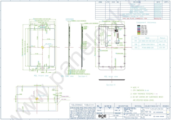 Módulo LCD TFT de 7' 1280*800 RGB BOE TV070WXM-TS0 MIPI 39 pinos FPC largura de temperatura