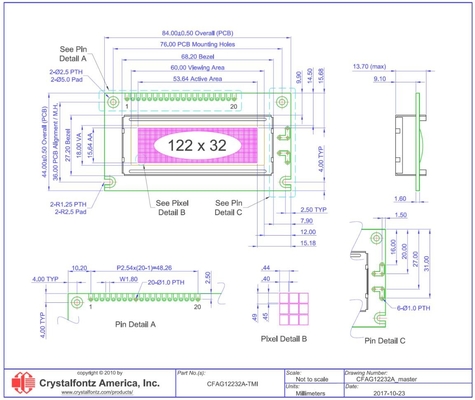 122*32 Módulo gráfico LCD CFAG12232A-TMI-TA STN Transmissor azul de 6H e exibição de ampla temperatura
