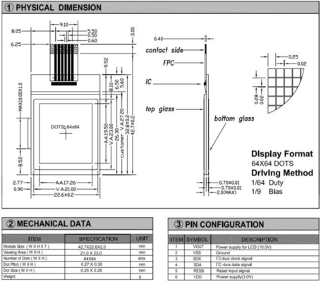 Modulo LCD gráfico 64*64 com ST7549 com backlight Display industrial personalizável