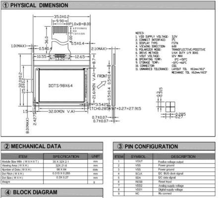 98*64 Módulo LCD gráfico com interface I2c St7549 Transflectiva e exibição de temperatura positiva ampla