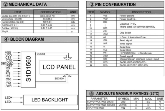 100*64 Modulo gráfico LCD STN 6H com SED1560 Display amarelo verde de ampla temperatura Personalizavel