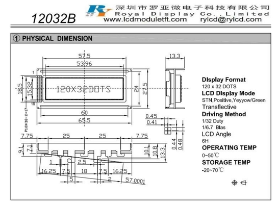 120*32 Módulo gráfico LCD Stn positivo amarelo/verde transflectivo Sbn1661 com luz de fundo 6h