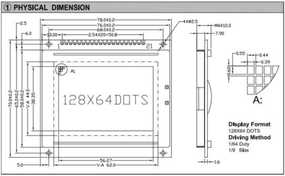 128*64 Modulo gráfico LCD STN T6963C Com retrovisor industrial monocromático personalizável