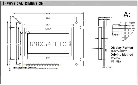 Grande tamanho 128 * 64 módulo gráfico LCD 20 pin monocromo com PCB de volta luz Industrial Display Personalizar