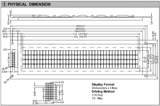 Módulo LCD de 40*4 caracteres de grande tamanho com luz de fundo e ecrã industrial de ampla temperatura