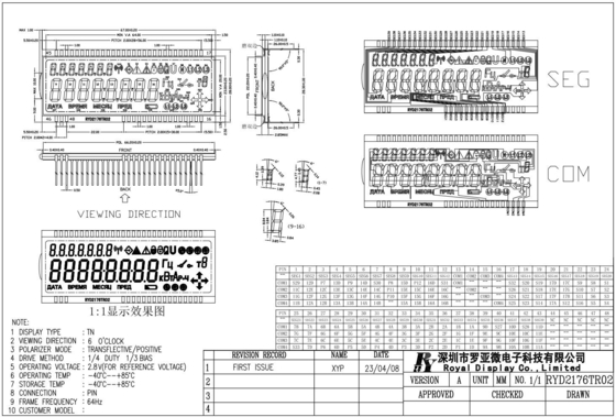 Módulo TN LCD 2.8v -40 graus Celsius medidor de energia transflectiva positiva de 64Hz