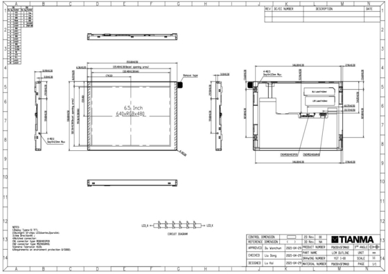 6.5'' VGA 640*RGB*480 interface LVDS módulo LCD de alta temperatura de contraste amplo