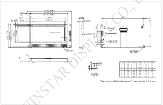 256*128 Módulo LCD Gráfico de Ampla Temperatura Winstar 100% Substitua Display Industrial