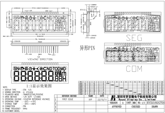 Stn Amarelo Verde Transflectivo Métrico Positivo Pin Modulo LCD Industrial