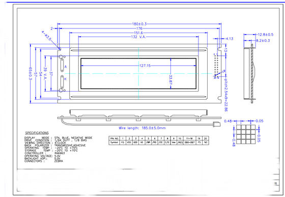 Módulo LCD gráfico STN azul negativo transmissivo de 240*64