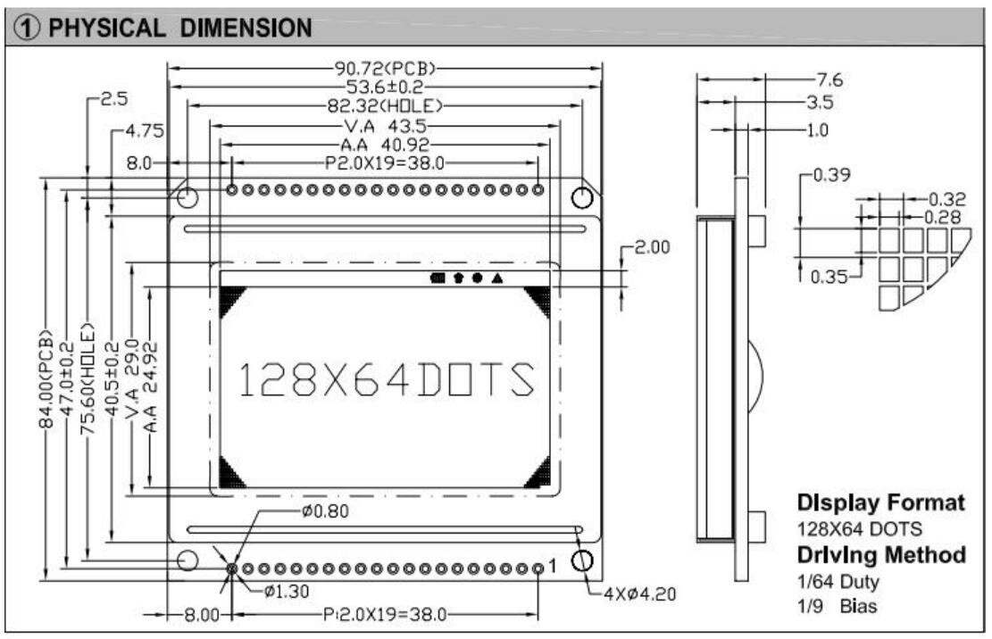 Modulo LCD gráfico 128*64 FSTN 6H AT0108 AT0107 Com PCB LED de luz de fundo e ecrã industrial