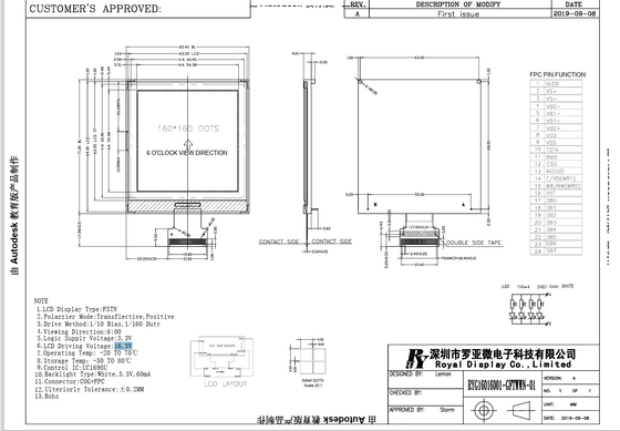 160*160 FSTN LCD Module Gráfico Display Personalizado Com UC1698U
