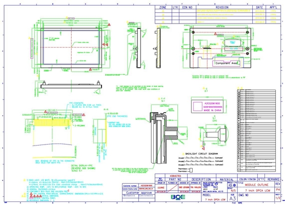 Módulo LCD TFT de 7 polegadas 800*480 RGB Boe AV070wvm-Nc1 Painel de exibição LCD