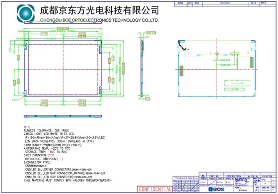 12.1 polegada painel TFT LCD Boe 800 * 600 RGB 800: 1 BA121S01-100 Design de clima extremo