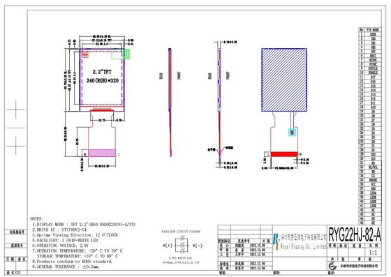 2Módulo LCD TFT de 2 polegadas 240*320 RGB 2.8v Display de temperatura branca