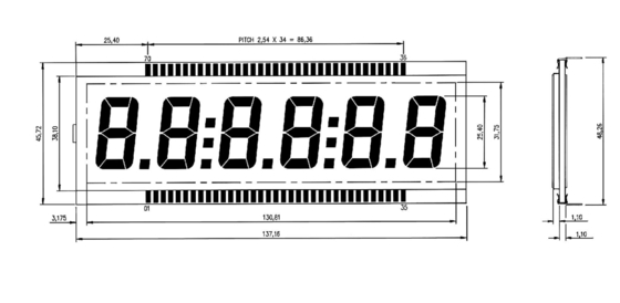 DE156-TU TN LCD Module -40 a +90 graus substituição grande transflectiva de tamanho monocromático