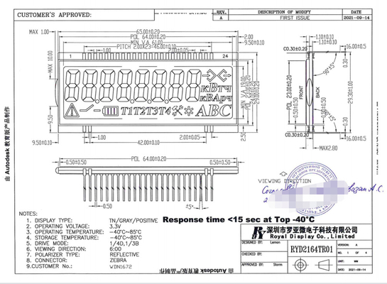 TN LCD Module positivo -40 graus Celsius para medidor de energia