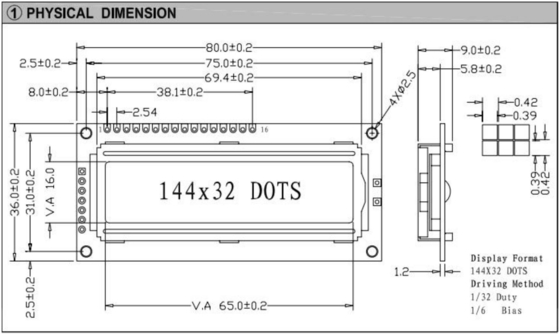 144*32 Módulo LCD gráfico com ST7920/ST7921 LED retrovisor industrial