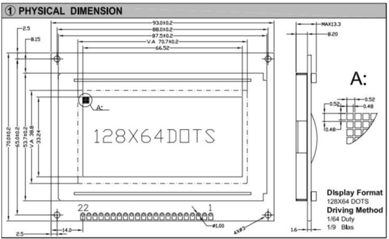 128*64 Modulo gráfico STN LCD AT0107 Monocromo com LED de luz de fundo e ecrã industrial
