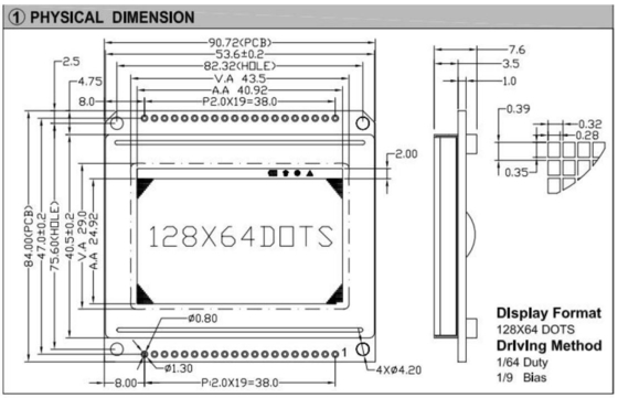 Modulo LCD gráfico 128*64 FSTN 6H AT0108 AT0107 Com PCB LED de luz de fundo e ecrã industrial