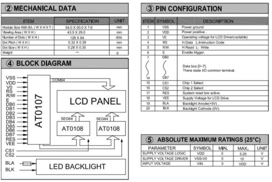 Modulo LCD gráfico 128*64 FSTN 6H AT0108 AT0107 Com PCB LED de luz de fundo e ecrã industrial