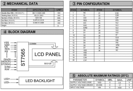 128*64 Modulo gráfico LCD FPC Interface ST7565 3,3v Exibição industrial de alta temperatura