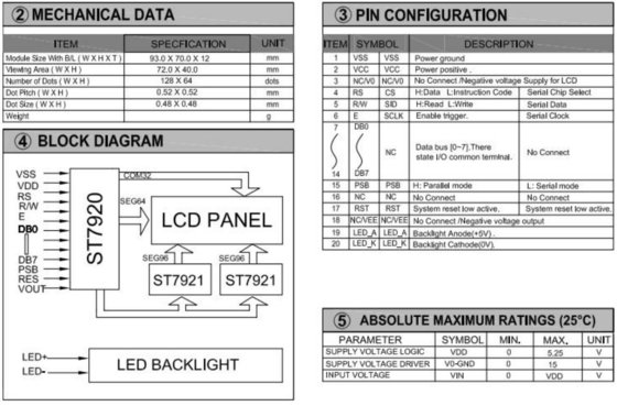 Conector 20PIN 128*64 Modulo gráfico LCD Monocromo STN Cor opcional com luz de fundo