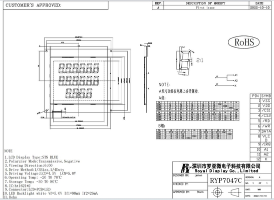 Display industrial com Ht1621 6h 5.0V Transflectivo Positivo Personalizavel