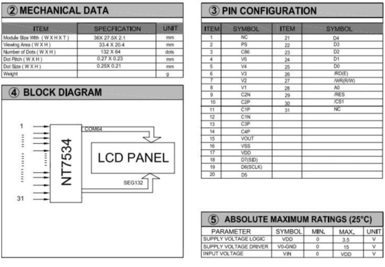 132*64 Modulo gráfico LCD FSTN NT7534 FPC Connector Industrial Display 3.5v