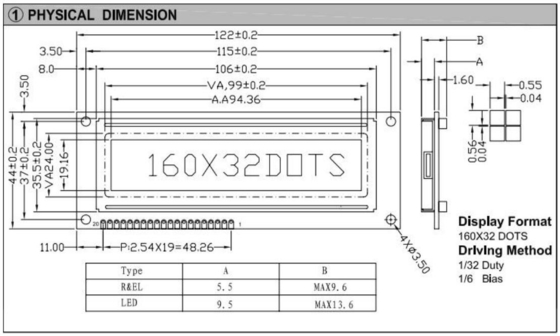 160*32 Modulo gráfico LCD FSTN Grande tamanho ST7920/ST7921 Display industrial de alta temperatura
