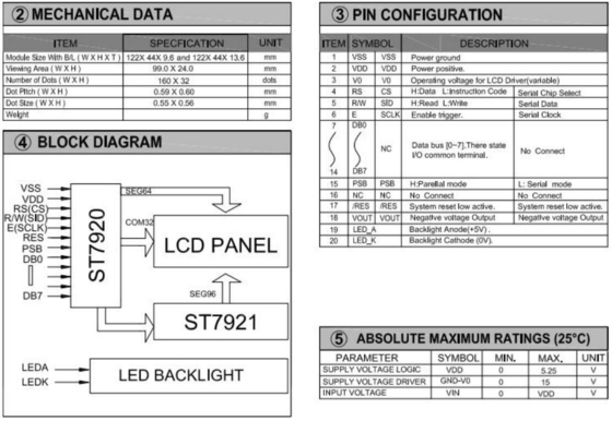 160*32 Modulo gráfico LCD FSTN Grande tamanho ST7920/ST7921 Display industrial de alta temperatura