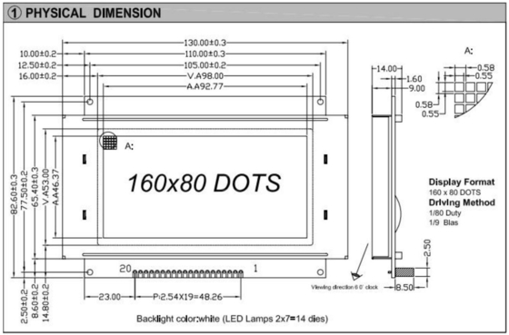 Modulo LCD gráfico de 160*80 tamanho grande FSTN com luz traseira 5,25v Grande temperatura LC7981 Industrial Display