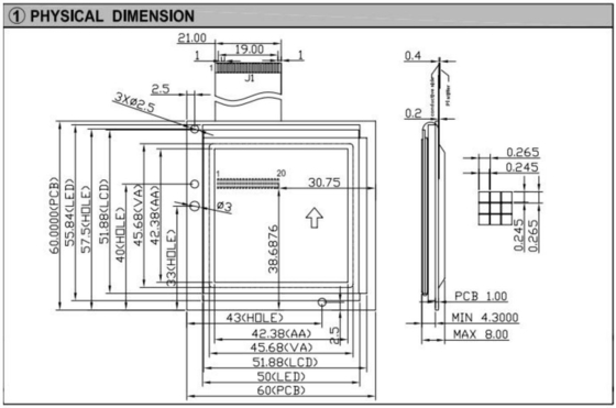 160*160 Quadrado Gráfico FSTN RA8822 Com PCB Back Light Industrial Display LCD Module 6H 12H