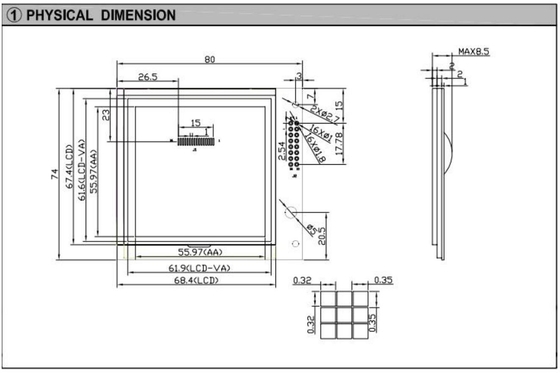 160*160 Modulo LCD FSTN gráfico quadrado RA8822 Com retrovisor industrial de alta temperatura