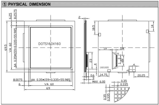 160*160 Modulo gráfico LCD FSTN 6H 12H NT7701 Com luz de fundo Conector PIN de temperatura ampla Display industrial Personalizar